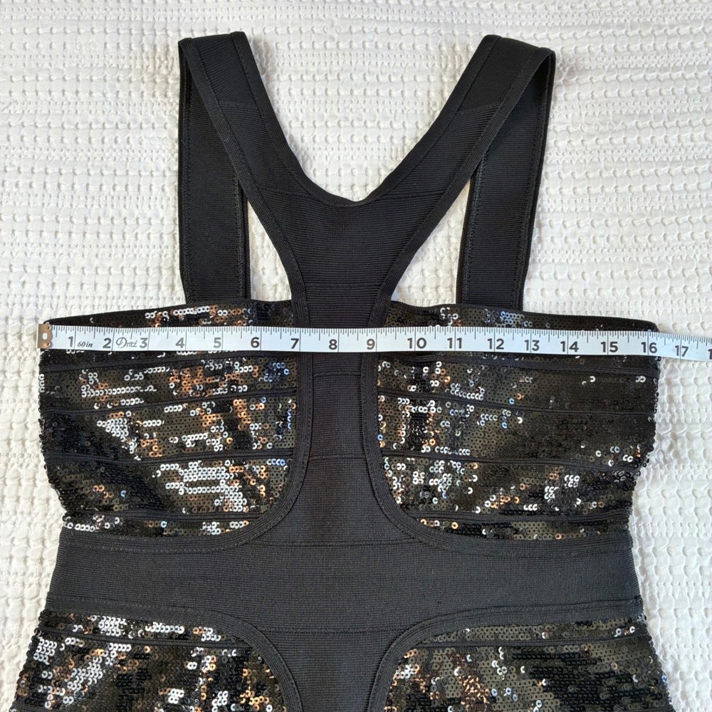 Herve Leger Bandage Dress Mini Jordan Black Sequin LBD Body Con Large - Picture 12 of 12
